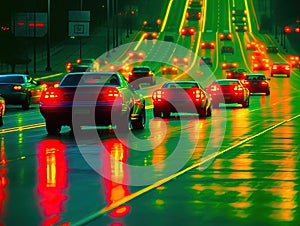 Cyber street racers zooming on neon highway