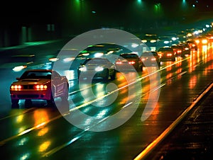 Cyber street racers zooming on neon highway