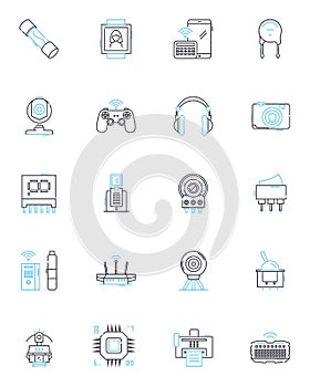 Cyber systemization linear icons set. Security, Nerk, Automation, Integration, Interface, Analytics, Efficiency line