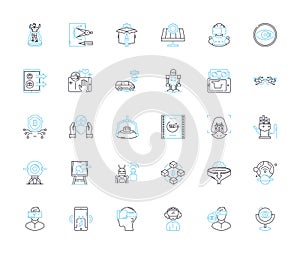 Cyber Technology linear icons set. Encryption, Firewall, Malware, Hacking, Phishing, Passwords, Cybercrime line vector photo