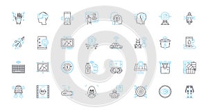 Cyber Technology linear icons set. Encryption, Firewall, Malware, Hacking, Phishing, Passwords, Cybercrime line vector photo