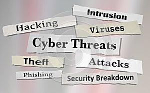 Cyber Threats Attacks Hacking Newspaper Headlines 3d Illustration