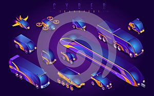 Cyber Transport Set isometric icons on isolated background