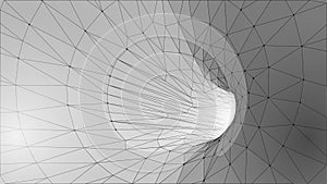 Cyber tunnel time jump sci-fi concept. 3D speed movement mesh grid digital cyber abstract movement. Geometric circle