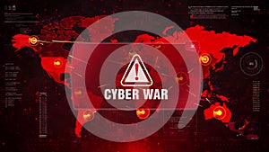 Cyber War Alert Warning Attack on Screen World Map.