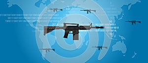 Cyber warfare concept gun digital code world wide military assault firearm