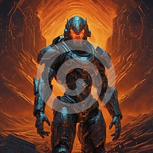 A cyber warrior in a burnt land, extremely highly detailed futuristic navy seals commando armor, war photography style