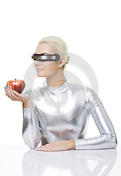 Cyber woman with an apple