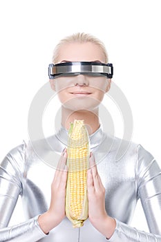 Cyber woman with a corn
