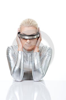 Cyber woman having headache