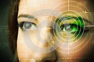 Cyber woman with modern military target eye