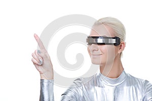 Cyber woman pointing at something