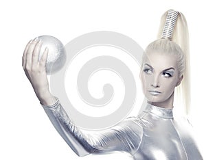 Cyber woman with silver ball