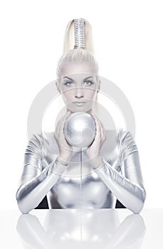 Cyber woman with silver ball