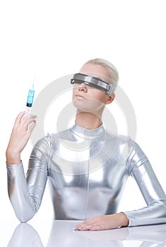 Cyber woman with syringe