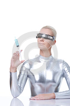 Cyber woman with syringe