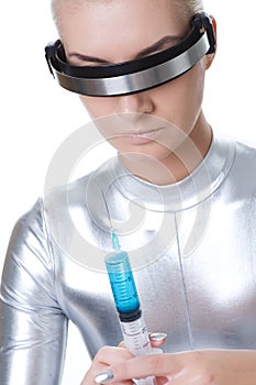 Cyber woman with syringe