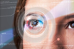 Cyber woman with technolgy eye looking