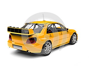 Cyber yellow modern touring race car - back view