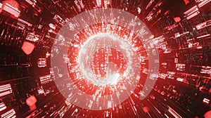 Cyberattack concept with binary virus code, glitch effects, and warning signs flashing in red and white