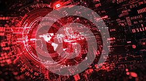 Cyberattack concept with binary virus code, glitch effects, and warning signs flashing in red and white