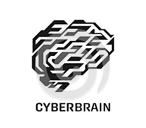 Cyberbrain vector silhouette. Artificial human brain. AI artificial intelligence concept