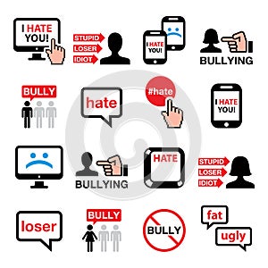 Cyberbullying, bullying online other people  icons set photo