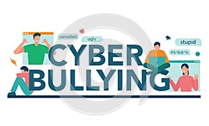 Cyberbullying typographic header concept. Online harassment with unfriendly