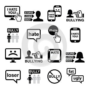 Cyberbullying vector icons set