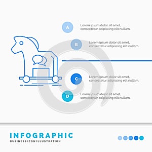 Cybercrime, horse, internet, trojan, virus Infographics Template for Website and Presentation. Line Blue icon infographic style