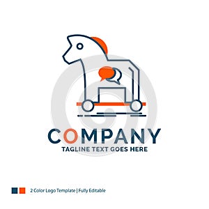 Cybercrime, horse, internet, trojan, virus Logo Design. Blue and