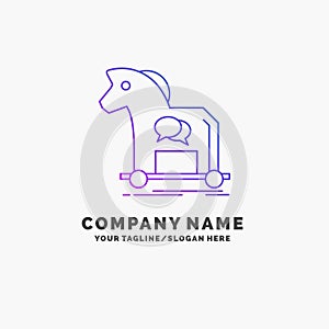 Cybercrime, horse, internet, trojan, virus Purple Business Logo Template. Place for Tagline