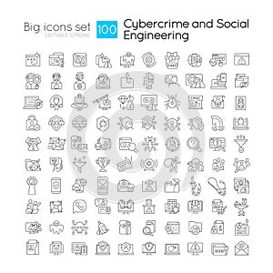 Cybercrime and social engineering attack linear icons set
