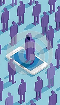 Cybercriminal blending in a crowd to steal sensitive data from mobile phones in a deceptive act