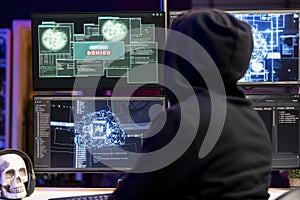Cybercriminal seeing access denied warning on computer display