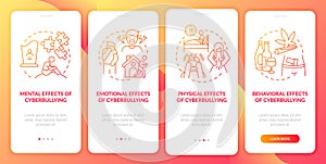 Cyberharassment aftermaths onboarding mobile app page screen with concepts