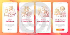 Cyberharassment prevention onboarding mobile app page screen with concepts
