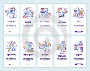 Cyberharassment sources onboarding mobile app page screen with concepts set