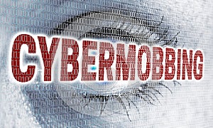 Cybermobbing eye with matrix looks at viewer concept