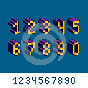 Cybernetic 3d numbers, pixel art numeration. Pixel design