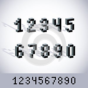 Cybernetic 3d numbers, pixel art vector numeration. Pixel design