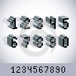 Cybernetic 3d numbers, pixel art vector numeration. Pixel design