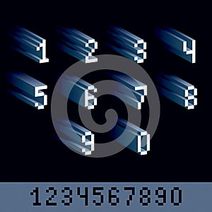 Cybernetic 3d numbers, pixel art vector numeration. Pixel design