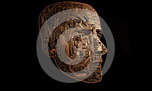 Cybernetic art Human features melded with circuit boards Creating using generative AI tools