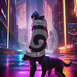 Cybernetic assassin, Ruthless cyborg assassin stalking its prey amidst a futuristic cityscape of neon lights and shadows3 photo