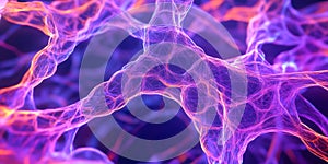 A cybernetic 3D background depicting an intricate web of glowing data streams flowing through an