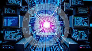 Cybernetic Data Stream - Futuristic Server Room Visualization