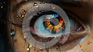 Cybernetic Enigma: Illuminating Eyes of a Female Cyborg