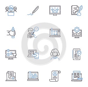 Cybernetic establishment line icons collection. Automation, Robotics, Artificial intelligence, Cyborgs, Augmentation