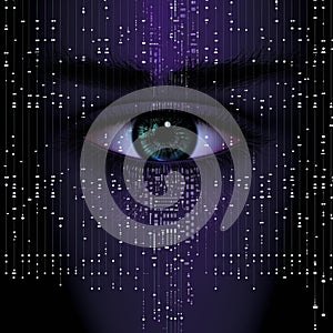 cybernetic eye with binary code background vector illustration